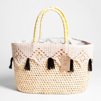 CESTA DE MANO CON BOLSO POMPON